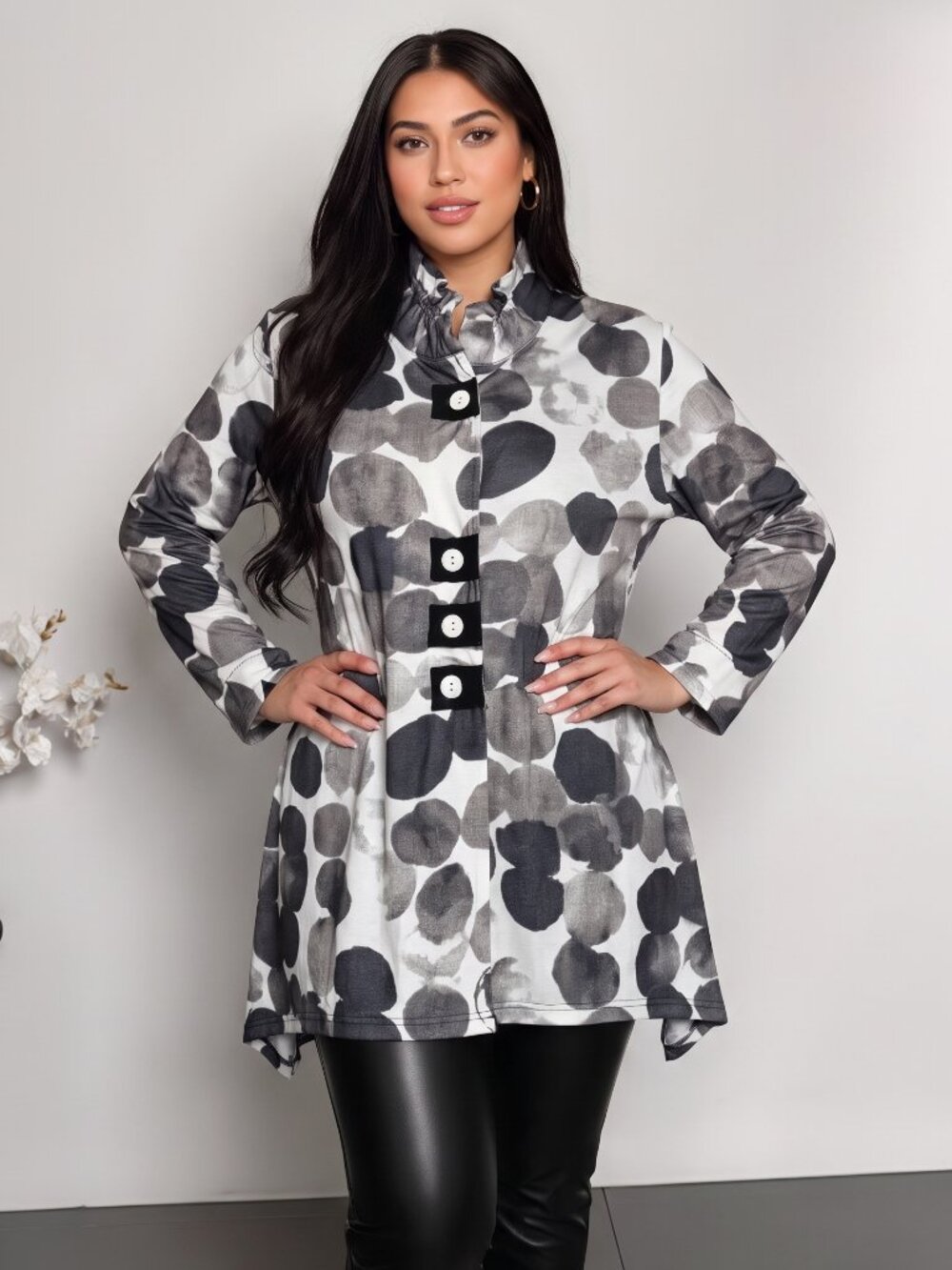 Ethyl Polka Dot Button Front Tunic/Duster